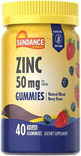 Sundance Zinc Gummies For Adults 50Mg Mixed Berry Flavor Vegan, Non-Gmo, And Gluten Supplement