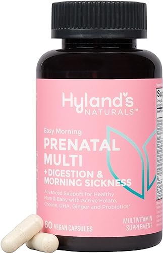 Hyland'S Easy Morning Prenatal Multivitamin And Digestive Health And Morning Sickness Relief 60 Vegan Capsules With Folate Choline Zinc Ginger Root Prebiotics And Algae Dha