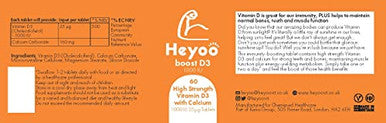 Heyoo Boost D3 1000iu - 60 High Strength Vitamin D3 Tablets with Calcium - Boosts Immunity, Maintains Healthy Bones, Teeth & Muscle Function - Vegan