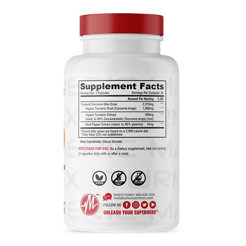 Metabolic Nutrition Turmeric Curcumin With Black Pepper Extract 2300Mg Vegan Capsules Natural Joint & Healthy Immune Support Non-Gmo Gluten Free