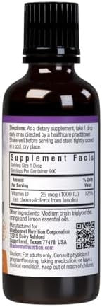 Bluebonnet Liquid Vitamin D3 Drops 1000 Iu Citrus Transparent Scented 1 Fl Oz