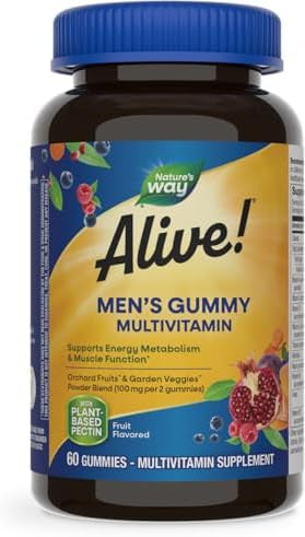 Nature'S Way Alive Men'S Daily Gummy Multivitamin, Supports Energy Metabolism & Muscle Function, B-Vitamins, Gluten-Free, Vegetarian, Fruit Flavored, 150 Gummies (Packaging May Vary)