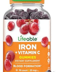 Lifeable Iron Gummies 20Mg With Vitamin C Great Tasting Blood Builder Iron Supplement Iron With Vitamin C For Iron Deficiency Iron Gummies For Women Men Adults 90 Gummies