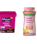 Viactiv Calcium +Vitamin D3 Supplement Soft Chews Milk Chocolate 60 Chews and Nature's Bounty Optimal Solutions Hair Skin and Nails with Biotin and Collagen