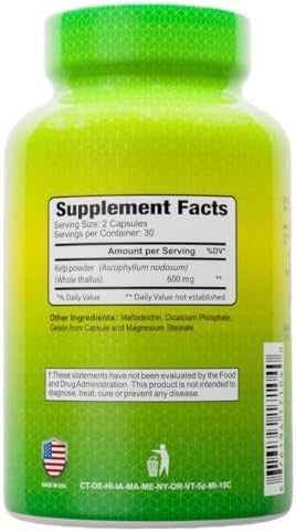 Alfa Vitamins Kelp 600Mg Capsules With Iodine 600Mcg For A Healthy Digestive System And Weight Function 60 Capsules