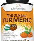 Sunergetic Usda Organic Turmeric Supplement " Includes Organic Turmeric & Organic Black Pepper " 1400Mg Of Turmeric Per Serving 180 Count (Pack Of 1)