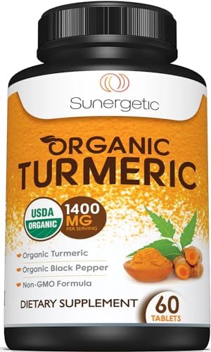 Sunergetic Usda Organic Turmeric Supplement " Includes Organic Turmeric & Organic Black Pepper " 1400Mg Of Turmeric Per Serving 60 Count (Pack Of 1)