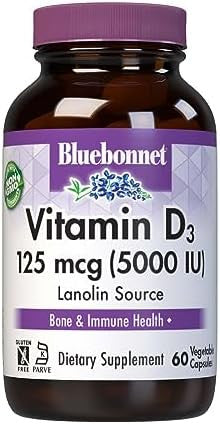 Bluebonnet Vitamin D3 1000 Iu 25 Mcg Strong Bones & Immune Support Supplement For Women & Men Soy Gluten Nongmo Vegetarian Highly Absorbable Vitamin D 180 Veggie Capsules