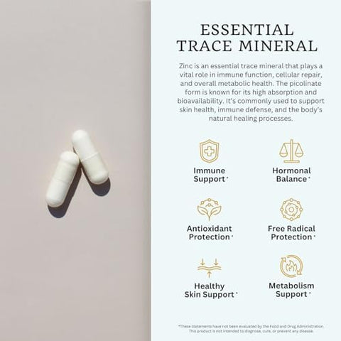 VTC VitaTradingCo. Zinc Picolinate 50mg Elemental Zinc Highly Absorbable Immune and Antioxidant Support for Skin Health and Cellular Function 60 Veggie Capsules