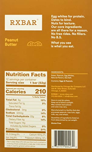 RxBar Peanut Butter Protein Bar, 0.125 Ounce (Pack of 12)
