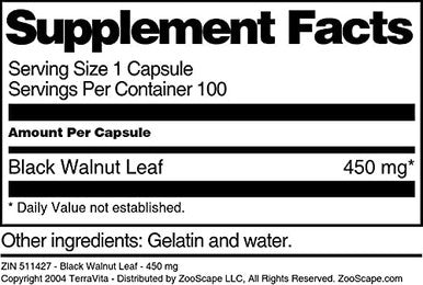 Terravita Black Walnut Leaf - 450 Mg (100 Capsules, Zin: 511427)
