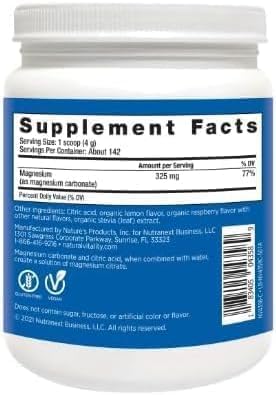 Natural VitaIity Calm Magnesium Citrate Powder Raspberry Lemon Flavor. 20OZ