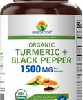 Brieofood Organic Turmeric With Black Pepper 1500Mg, 45 Servings, Vegetarian, Gluten , 90 Vegetarian Tablets