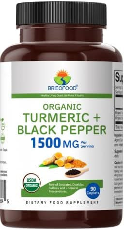 Brieofood Organic Turmeric With Black Pepper 1500Mg, 45 Servings, Vegetarian, Gluten , 90 Vegetarian Tablets