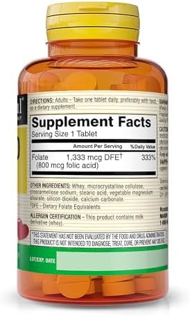 Mason Natural Folic Acid 800 Mcg Helps Nervous System Function Daily Supplement For Health Mood And Prenatal Care For Women Of Childbearing Age 100 Tablets (Pack Of 3)
