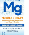 Slowmag Muscle + Heart Magnesium Chloride With Calcium Supplement To Support Muscle Relaxation Occasional Muscle Cramping & Heart Health High Absorption 60 Count