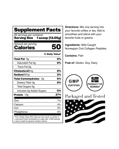 Norcal Marine Collagen - 12Oz Marine Collagen Peptides Powder High Protein Zero Fat/Sugar/Carb Skin Hair Nail & Joint Health Low Metals Us Gmp Certified