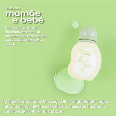 Natura - Mam E E Beb Baby Massage Oil - 100 Vegan - Safe & Gentle Lightweight Formula - 99 Natural Origin - All Skin Types - Cruelty Free - Brazilian Beauty - Baby Essentials 3.38 Fl Oz (100Ml)