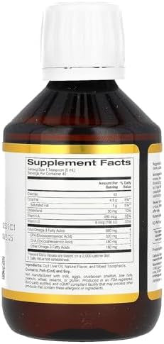 California Gold Nutrition Cod Liver Oil With Omega3 Fatty Acids Epa Dha Vitamins A And D Norwegian Triglyceride Form Natural Lemon 6.7 Fl Oz (200 Ml)