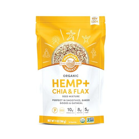 Manitoba Harvest Organic Hemp Plus Flax & Chia Seeds - 7oz - 8g Protein, 5g Fiber and 10g Omega 3 & 6 per 30g Serving - Nutrient-Dense, 3-in-1 Super Seeds Mixture - Vegan, Non-GMO Project Verified