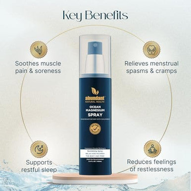 Abundant Natural Health Ocean Magnesium Spray Enriched with Cucumber Stem Cells for Muscle Relief and Relaxation, Topical Use, Effective and Quick Absorption, Fragrance-, 100mL
