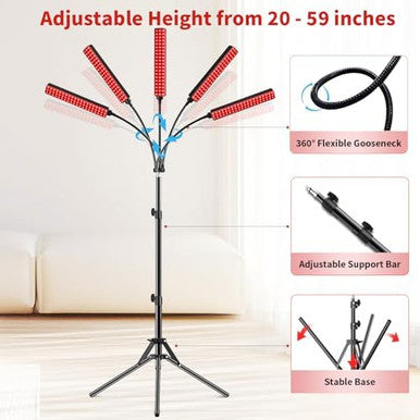 Cholas Red Light Therapy For Face Body 5 Heads Red Infrared Light Therapy Devices With Stand 5 Levels Adjustable Brightness 660Nm And 850Nm Near Infrared Light For Full Body Muscle For Women