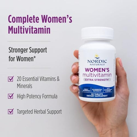 Nordic Naturals Women S Multivitamin Extra Strength - Skin Hair Energy & Bone Support - Immunity Supplement - 20 Essential Nutrients - 60 Tablets 30 Servings