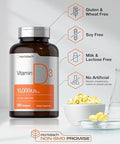 Horbaach Vitamin D3 10000 IU 500 Softgels NonGMO Gluten Free Supplement Value Size 250mcg High Potency Formula