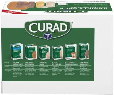 Curad Bulk Variety Pack Assorted Bandages Flex-Fabric Waterproof Plastic Knuckle Heavy Duty Bandages (320Count)