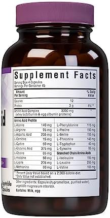 Bluebonnet Nutrition Amino Acid 750Mg High Potency For Muscle Health Soy Gluten Nongmo Kosher Dairy White 60 Vegetable Capsules 15 Servings