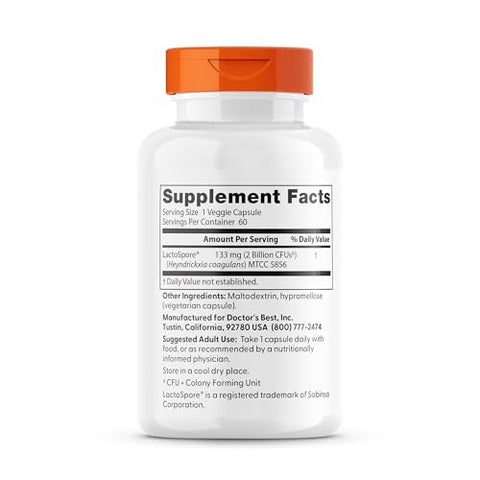 Doctor'S Best Digestive Health Probiotic For Men & Women - Probiotic Capsules Daily Gut Health Support Supplement 2 Billion Cfu Features Lactospore (Heyndrickxia Coagulans) Vegan 60 Veg Caps