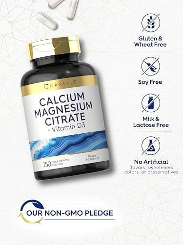 Carlyle Calcium Magnesium Citrate With Vitamin D3 150 Capsules Non-Gmo & Gluten Supplement