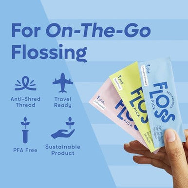 SmartLifeco Individually Wrapped Dental Floss Picks - Eco-Friendly Flosser Handle Made with Straw Wheat Blend Great for Travel PFA Free Toothpick Stick End Bamboo Charcoal Thread Whitens Teeth