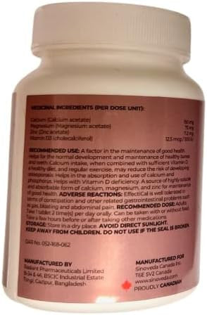 Effectical For Bone & Immune Health, Joint Support With High Absorption Calcium, Magnesium & Zinc Tablets With Vitamin D3, Ideal For Women, Men And Children - 60 Calcium Supplement Tablets