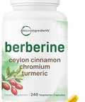 Micro Ingredients Berberine With Ceylon Cinnamon 240 Veggie Capsules High Absorption Berberine Hci Supplement Turmeric Root & Cinnamon Bark Extract Non-Gmo Gluten Free