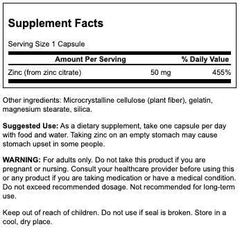 Swanson Zinc Citrate - Mineral Supplement Promoting Healthy Vision & Immune System Health - Natural Formula Supporting Overall Wellness - (60 Capsules 50mg Each) 2 Pack