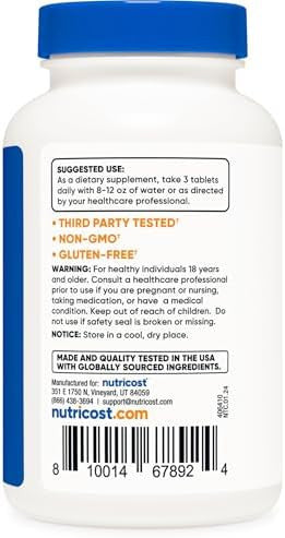 Nutricost Calcium Magnesium & Zinc Tablets 1415 Mg 180 Tablets Vitamin / Mineral Blend Supplement 60 Servings Gluten Nongmo