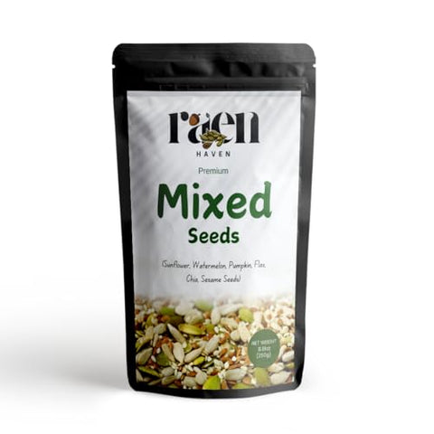 Raen Haven Edible Mixed Seeds | Sunflower, Watermelon, Pumpkin, Flax, Chia & Sesame | High in Protein & Fiber | Rich in Healthy Fats | Supports Skin & Hair Health | 100% Natural | 8.81 oz