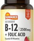 Sundance Fast Dissolve Vitamin B12 With Folic Acid 2500Mcg 60 Count Natural Berry Flavor Vegetarian Nongmo And Gluten Supplement