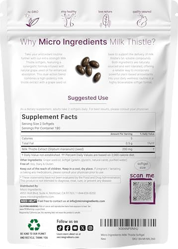 Micro Ingredients Milk Thistle Supplement 360 Softgels