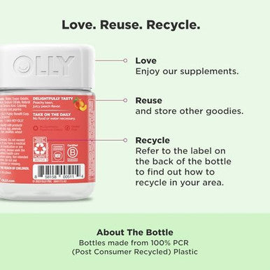 Olly Probiotic + Prebiotic Gummy Digestive Support And Gut Health 500 Million Cfus Fiber Adult Chewable Supplement For Men And Women Peach 30 Day Supply 30 Count