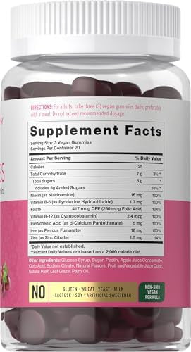 Carlyle Iron Gummies Plus B-Complex Vitamins 60 Vegan Gummies Grape Flavor Non-Gmo, Gluten Supplement