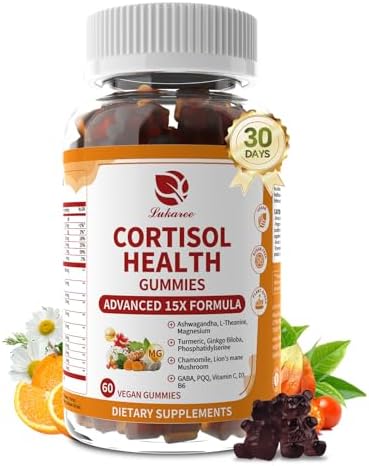 Lukaree Cortisol Supplements For Women & Men 15 In 1 Cortisol Reducer Manager Cortisol Calm Gummies With Ashwagandha Magnesium Ltheanine Gaba For Mood Focus Sleep Vegan Sugar 60 Ct.