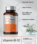 Horbaach B12 Vitamin 2000 mcg 200 Tablets Vegetarian Supplement NonGMO and Gluten Free