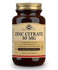 Solgar Zinc Citrate 30 Mg 100 Vegetable Capsules - Zinc For Healthy Skin Immune Support 100 Servings 100 Count