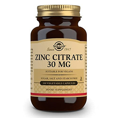 Solgar Zinc Citrate 30 Mg 100 Vegetable Capsules - Zinc For Healthy Skin Immune Support 100 Servings 100 Count