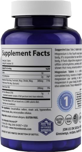Trace Minerals Magnesium Tablets 300 mg Dietary Supplement to Support Muscle and Immune System Health Cell and Nerve Health Support Supplement with Trace Minerals 60 Tablets (60 Servings)