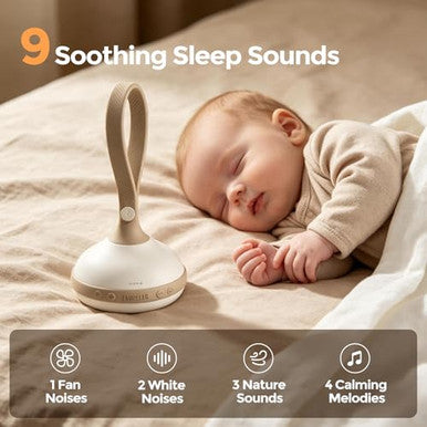 Evoceler Portable White Noise Sound Machine For Baby Adult With 9 Soothing Sound Memory Function 64H Powerful Battery For Home Travel Office Toddler Lock Reinforced Clip Baby Registry White