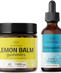 Herbamama Lemon Balm And Ahwagandha Kit - Bundle Of Lemon Balm Gummies & Ashwagandha Liquid Drops 2 Fl Oz - Vegan Non-Gmo Alcohol & Gelatin- - 2 Pack