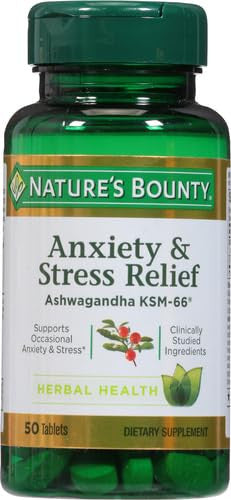 Nature's Bounty Anxiety & Stress Relief Ashwagandha Ksm-66 Tablets 50 Count